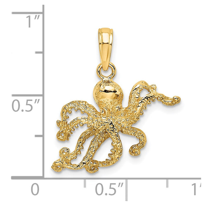 Million Charms 14K Yellow Gold Themed 2-D & Textured Octopus Charm