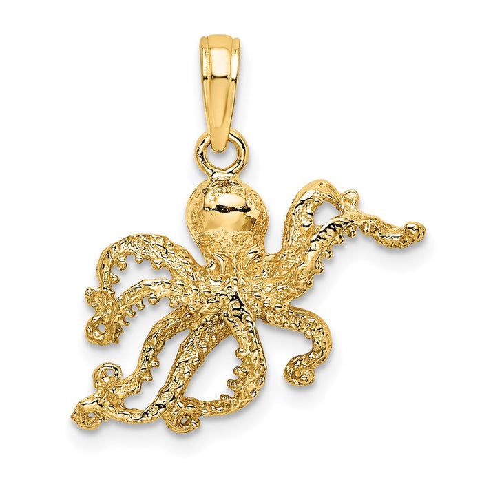 Million Charms 14K Yellow Gold Themed 2-D & Textured Octopus Charm