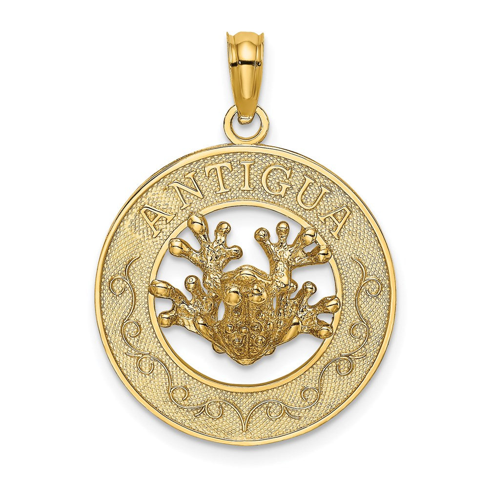 Million Charms 14K Yellow Gold Themed Antigua On Round Frame With Frog Charm