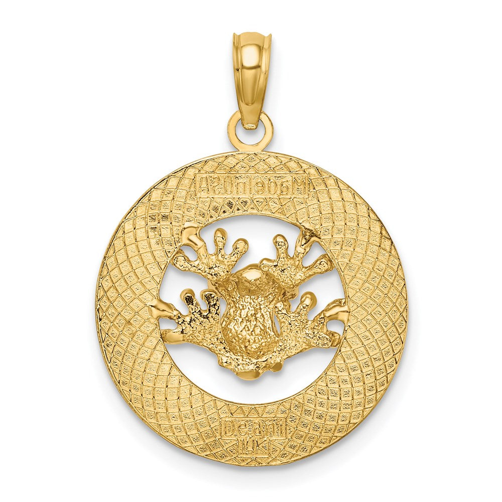 Million Charms 14K Yellow Gold Themed Antigua, W.I. On Round Frame With Frog Charm