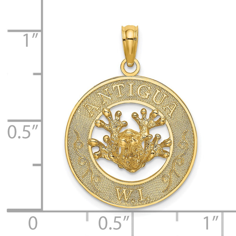 Million Charms 14K Yellow Gold Themed Antigua, W.I. On Round Frame With Frog Charm