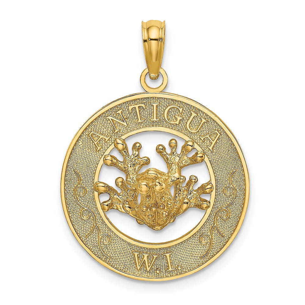 Million Charms 14K Yellow Gold Themed Antigua, W.I. On Round Frame With Frog Charm