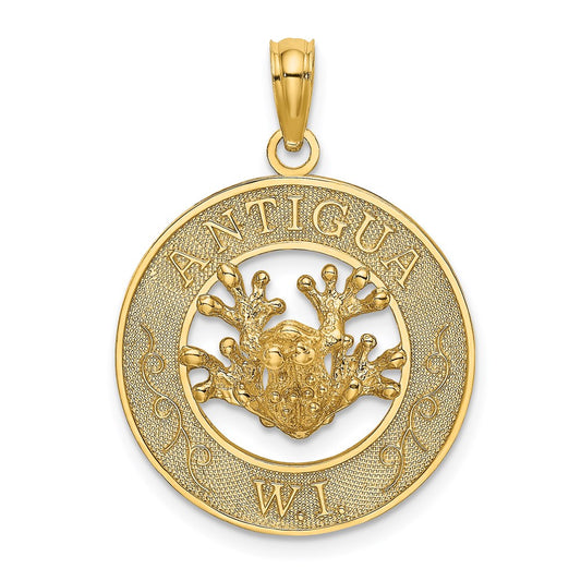 Million Charms 14K Yellow Gold Themed Antigua, W.I. On Round Frame With Frog Charm