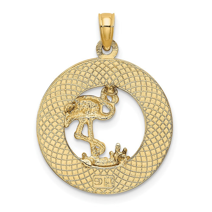 Million Charms 14K Yellow Gold Themed Turks & Caicos On Round Frame With Flamingo Charm