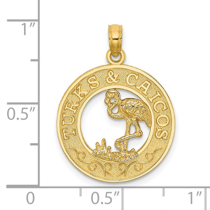 Million Charms 14K Yellow Gold Themed Turks & Caicos On Round Frame With Flamingo Charm