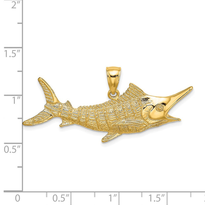 Million Charms 14K Yellow Gold Themed 2-D Textured Marlin Fish Charm