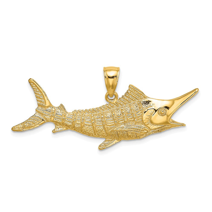 Million Charms 14K Yellow Gold Themed 2-D Textured Marlin Fish Charm
