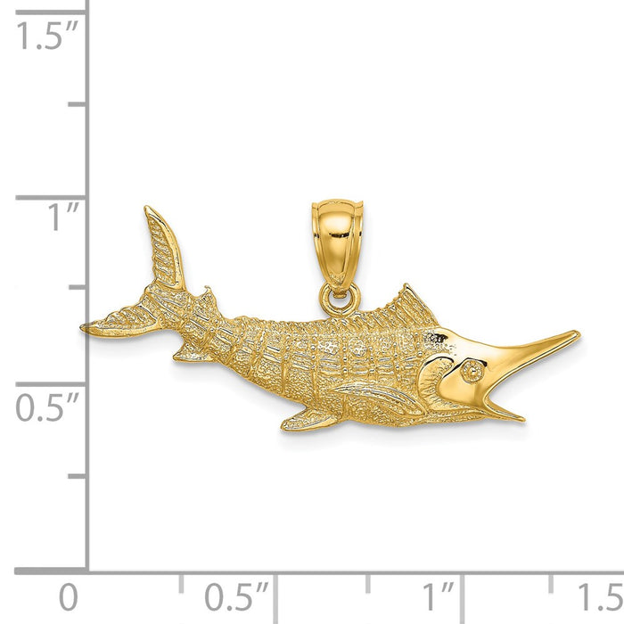 Million Charms 14K Yellow Gold Themed 2-D Textured Marlin Fish Charm
