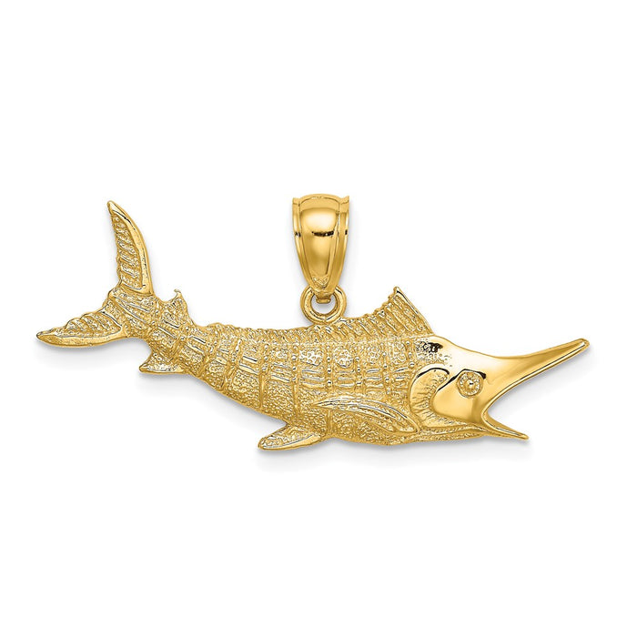 Million Charms 14K Yellow Gold Themed 2-D Textured Marlin Fish Charm