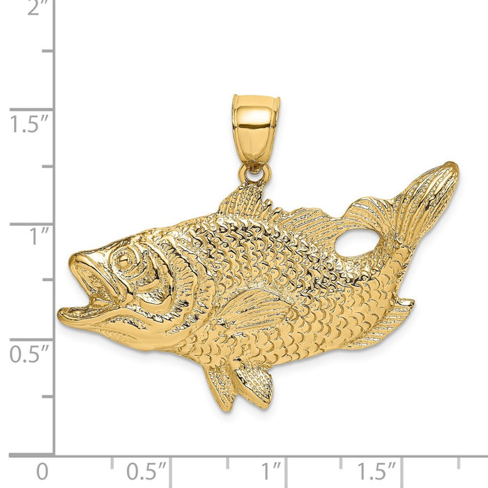 Million Charms 14K Yellow Gold Themed Open Mouth Bass Fish Charm