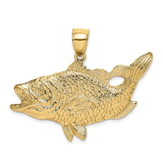Million Charms 14K Yellow Gold Themed Open Mouth Bass Fish Charm