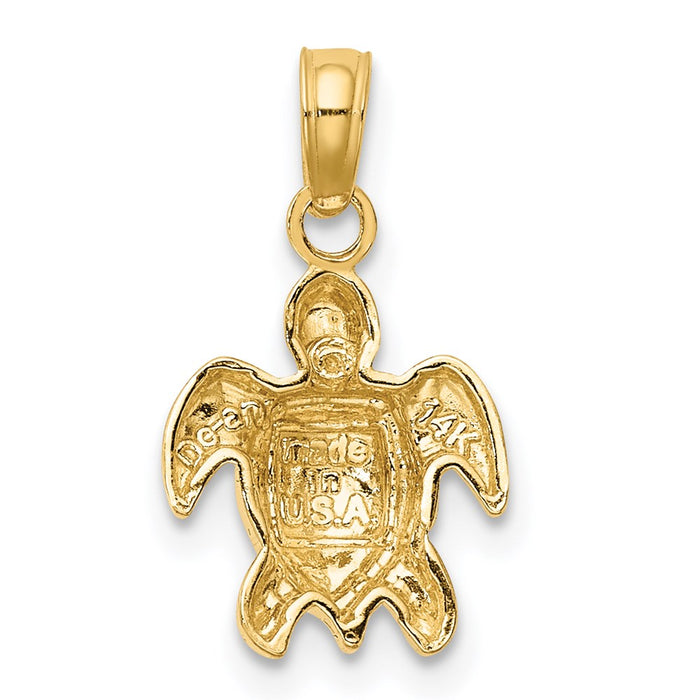 Million Charms 14K Yellow Gold Themed 2-D Textured Mini Sea Turtle Charm