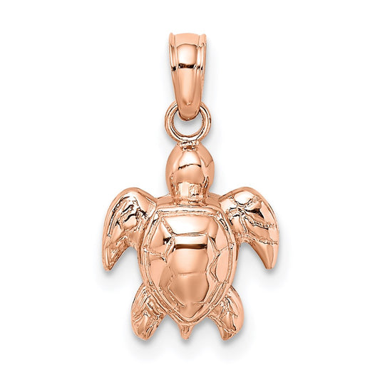Million Charms 14K Rose Gold Themed 2-D Textured Mini Sea Turtle Charm