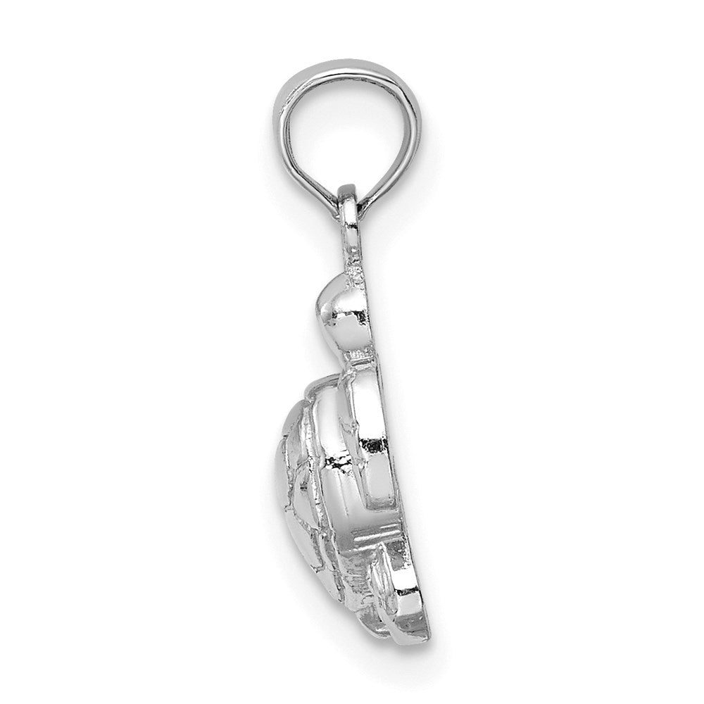 Million Charms 14K White Gold Themed 2-D Textured Mini Sea Turtle Charm