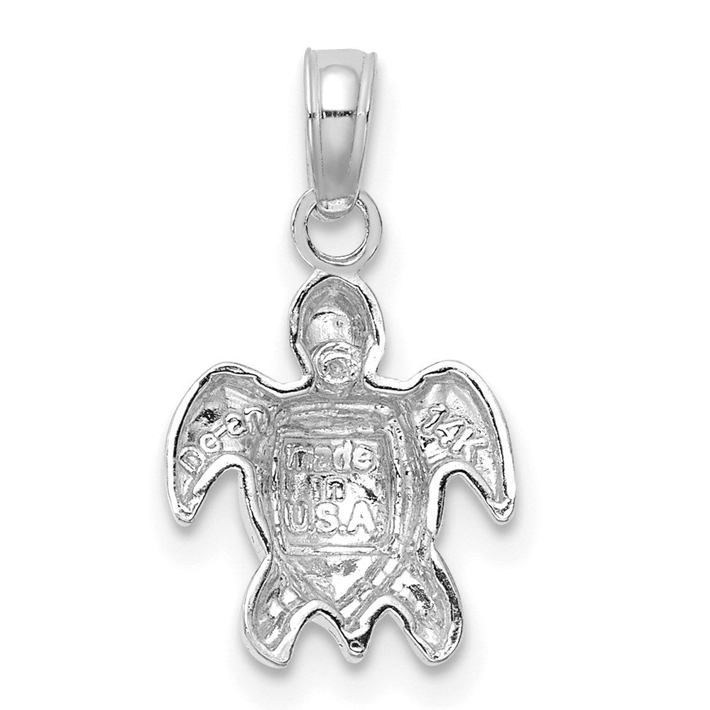 Million Charms 14K White Gold Themed 2-D Textured Mini Sea Turtle Charm