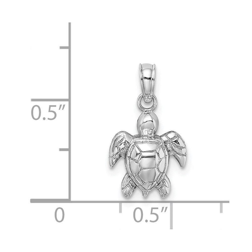 Million Charms 14K White Gold Themed 2-D Textured Mini Sea Turtle Charm