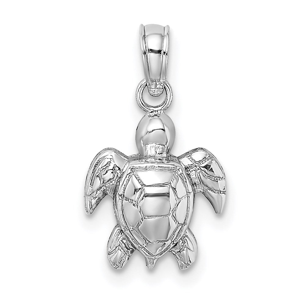 Million Charms 14K White Gold Themed 2-D Textured Mini Sea Turtle Charm
