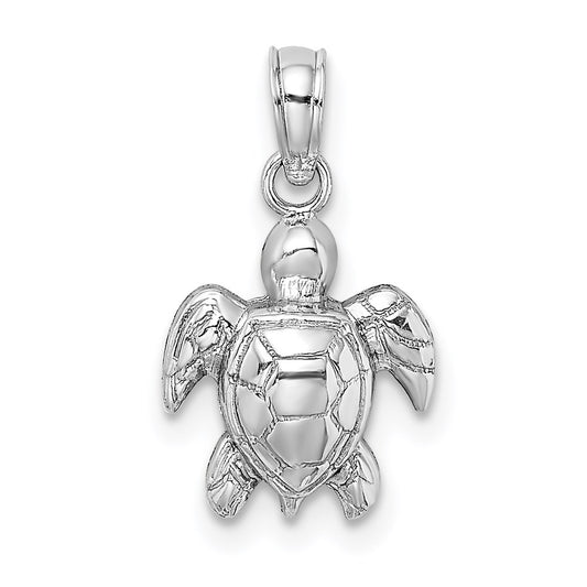 Million Charms 14K White Gold Themed 2-D Textured Mini Sea Turtle Charm
