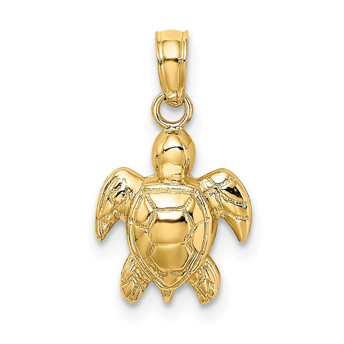 Million Charms 14K Yellow Gold Themed 2-D Textured Mini Sea Turtle Charm