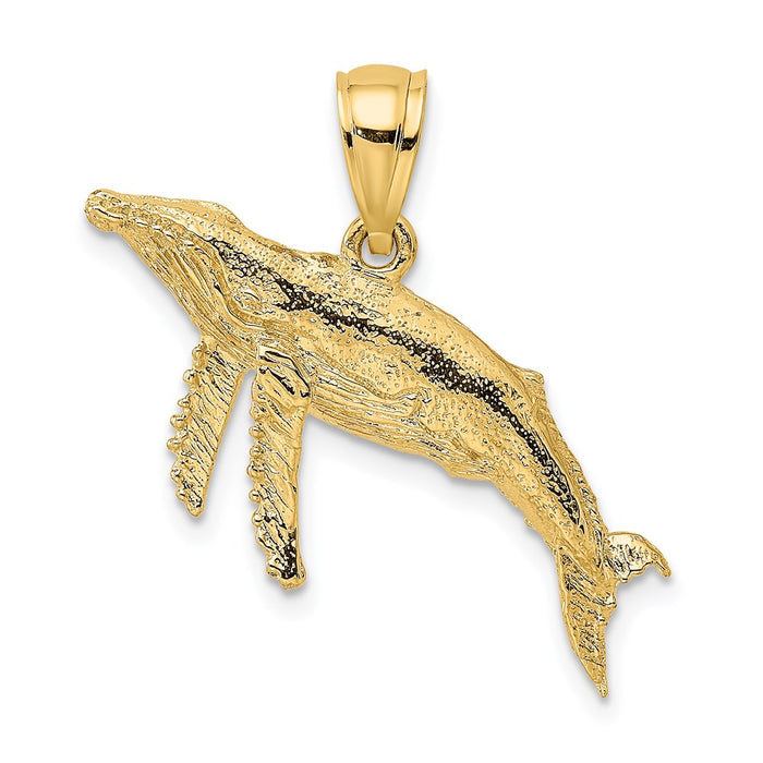 Million Charms 14K Yellow Gold Themed 2-D Textured Whale Charm