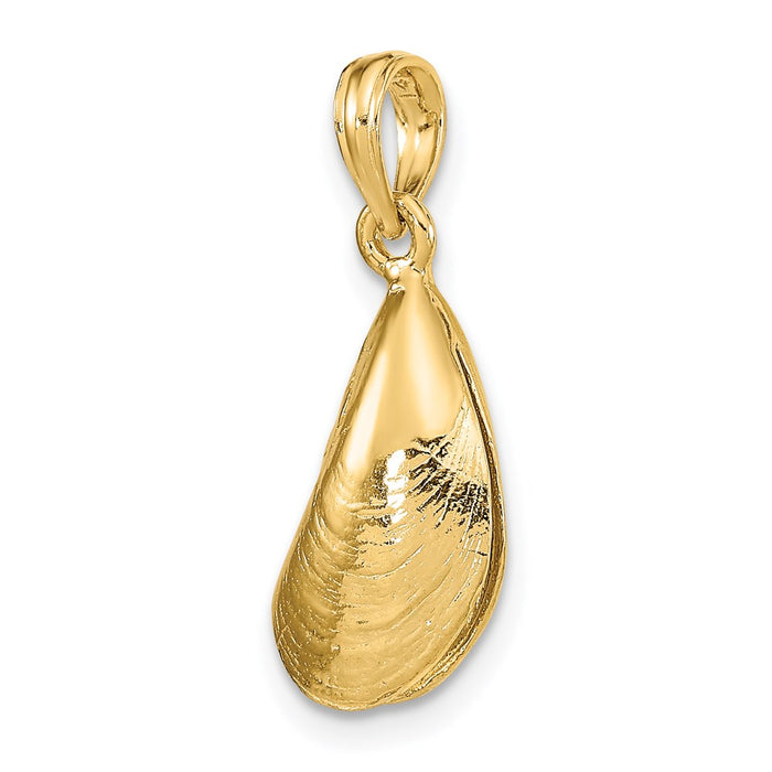 Million Charms 14K Yellow Gold Themed 3-D Polished Mussel Shell Charm