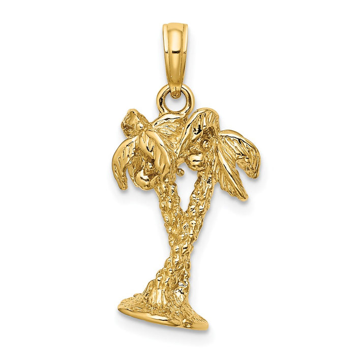 Million Charms 14K Yellow Gold Themed 3-D Textured Entwined Palm Trees Charm