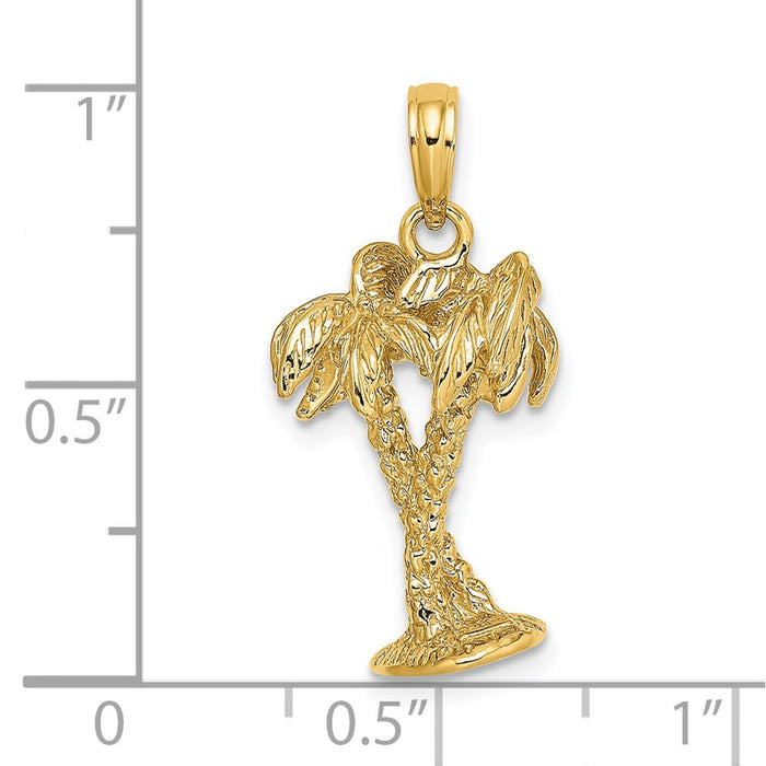 Million Charms 14K Yellow Gold Themed 3-D Textured Entwined Palm Trees Charm