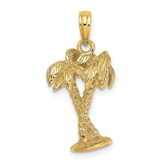 Million Charms 14K Yellow Gold Themed 3-D Textured Entwined Palm Trees Charm