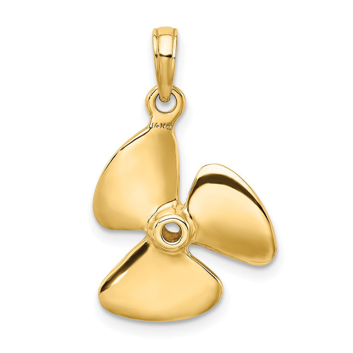 Million Charms 14K Yellow Gold Themed 3-D Polished Three Blade Propeller Charm