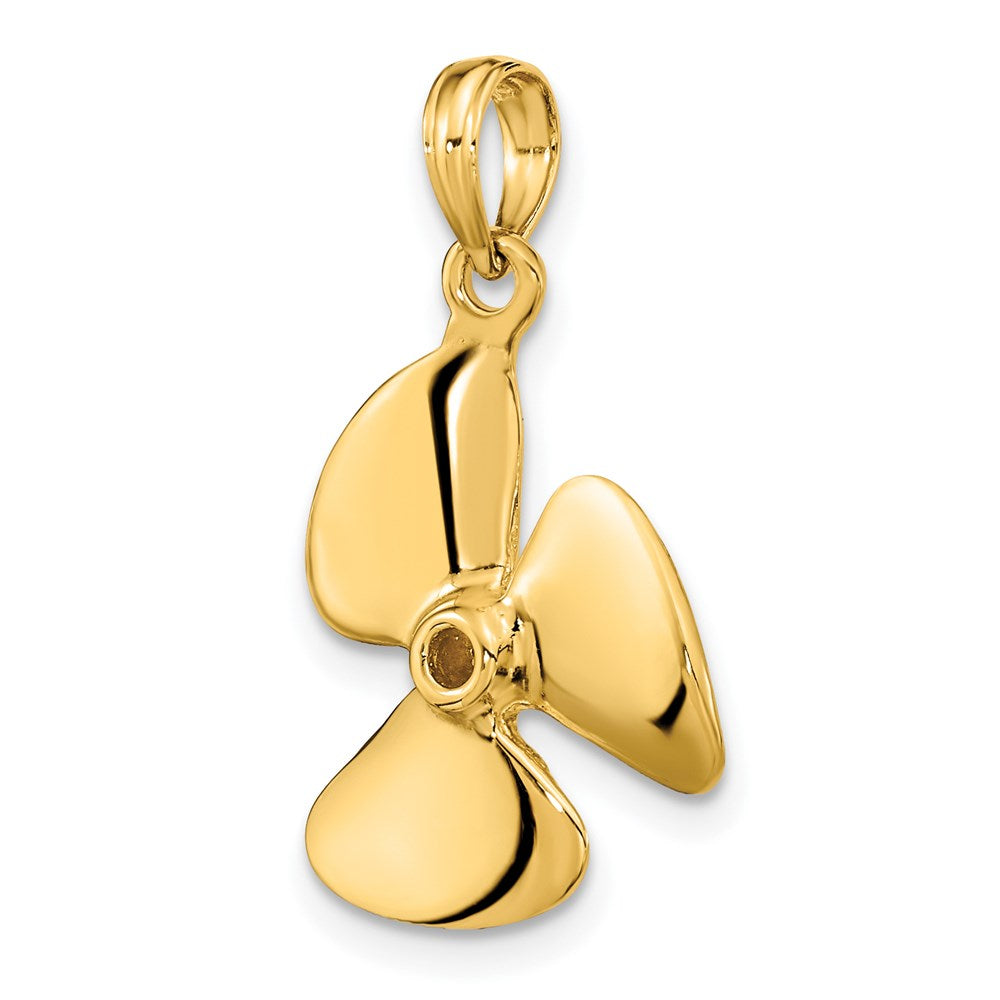 Million Charms 14K Yellow Gold Themed 3-D Polished Three Blade Propeller Charm
