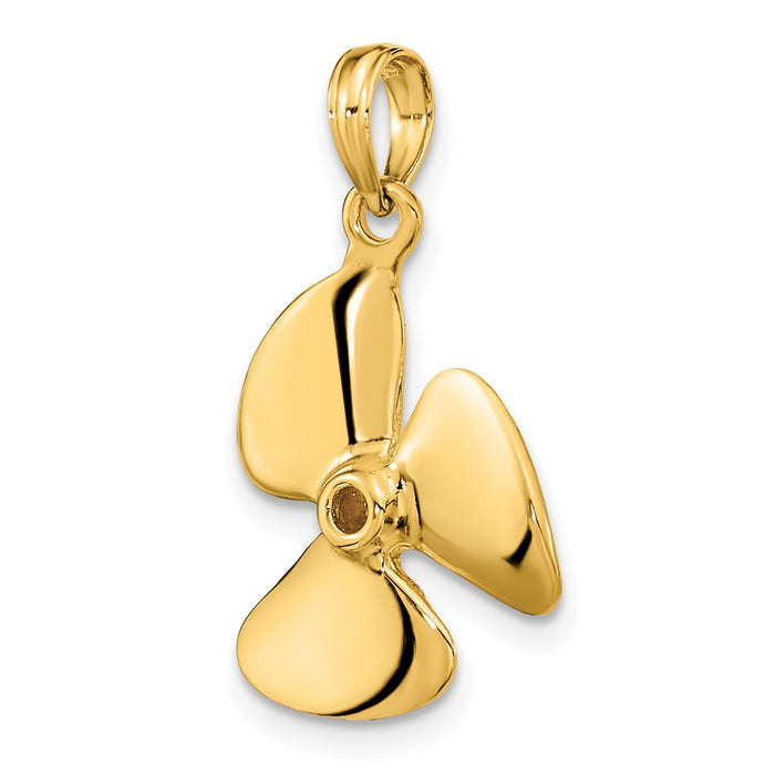 Million Charms 14K Yellow Gold Themed 3-D Polished Three Blade Propeller Charm