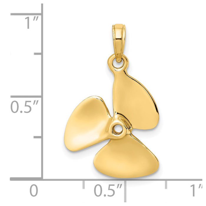 Million Charms 14K Yellow Gold Themed 3-D Polished Three Blade Propeller Charm