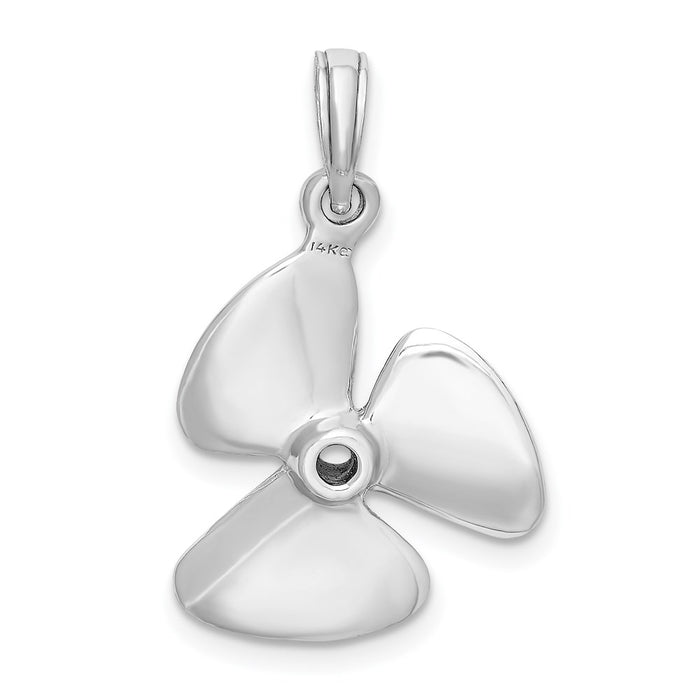 Million Charms 14K White Gold Themed 3-D Polished Three Blade Propeller Charm