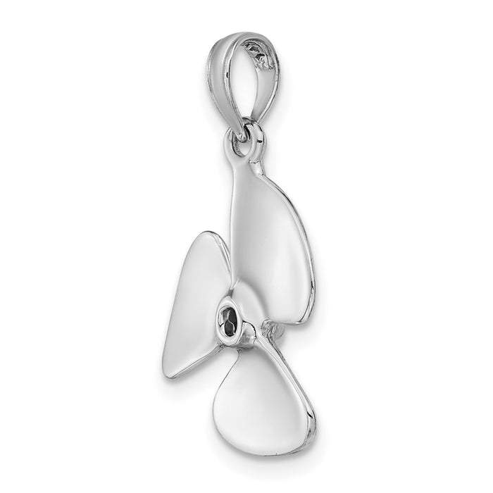 Million Charms 14K White Gold Themed 3-D Polished Three Blade Propeller Charm