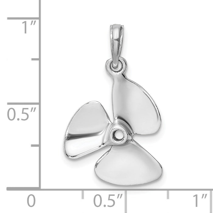 Million Charms 14K White Gold Themed 3-D Polished Three Blade Propeller Charm