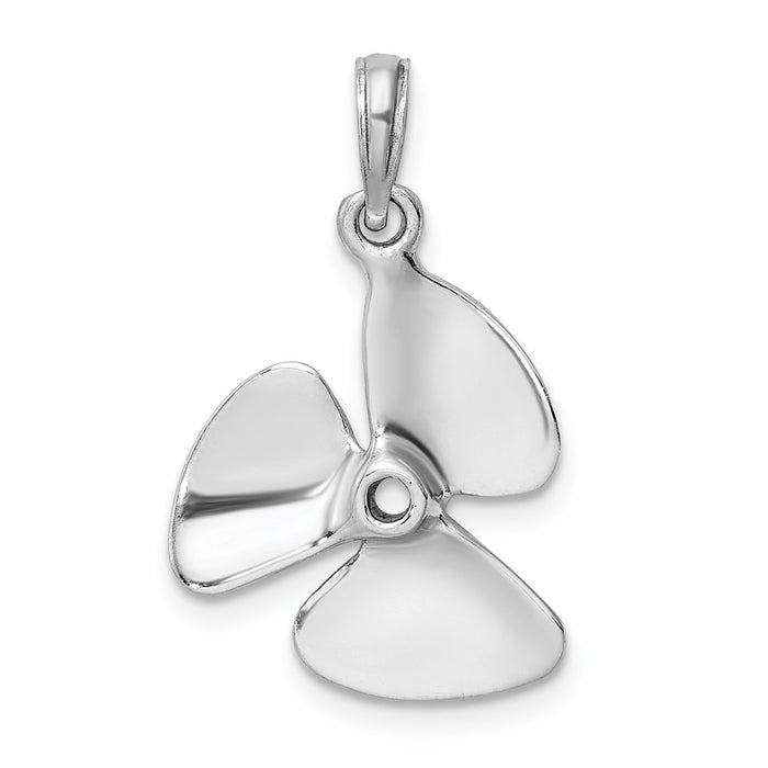 Million Charms 14K White Gold Themed 3-D Polished Three Blade Propeller Charm