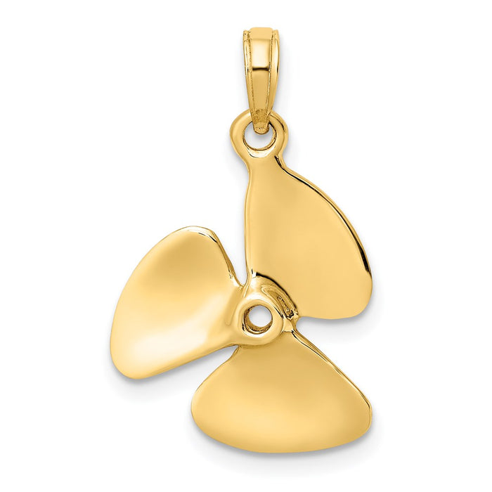 Million Charms 14K Yellow Gold Themed 3-D Polished Three Blade Propeller Charm