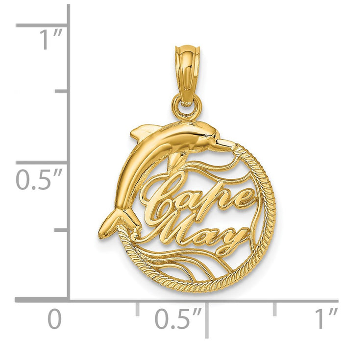 Million Charms 14K Yellow Gold Themed Cape May Disc With Dolphin Charm