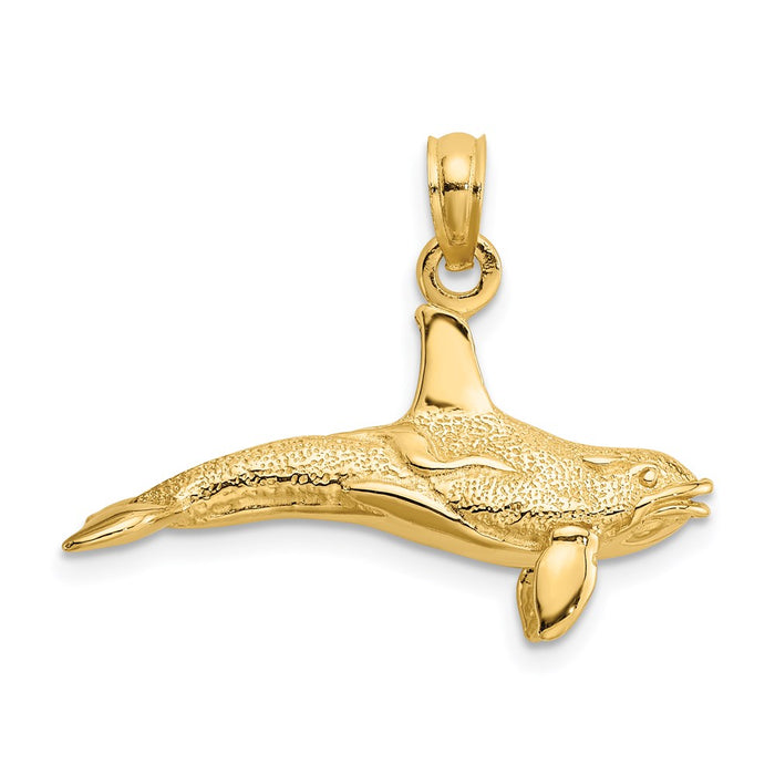 Million Charms 14K Yellow Gold Themed 3-D Textured Killer Whale Charm