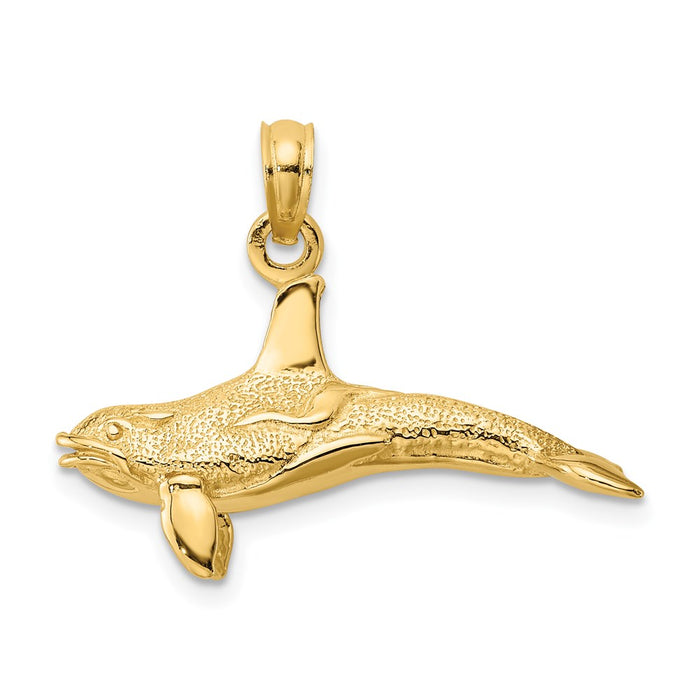 Million Charms 14K Yellow Gold Themed 3-D Textured Killer Whale Charm