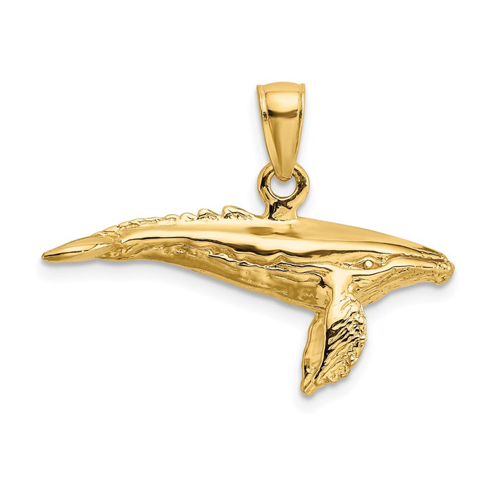 Million Charms 14K Yellow Gold Themed 3-D With Textured Underside Humpback Whale Charm