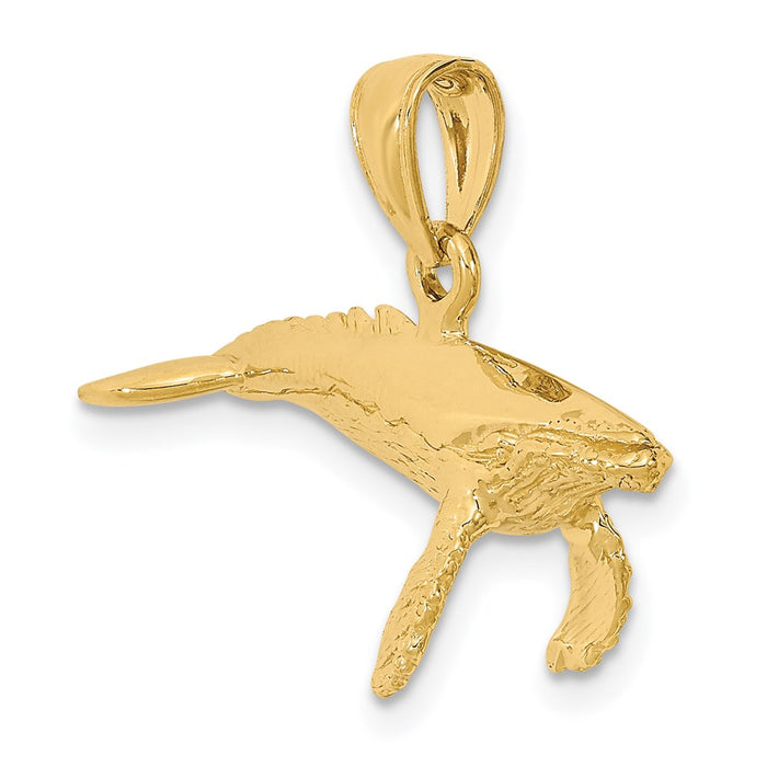 Million Charms 14K Yellow Gold Themed 3-D With Textured Underside Humpback Whale Charm