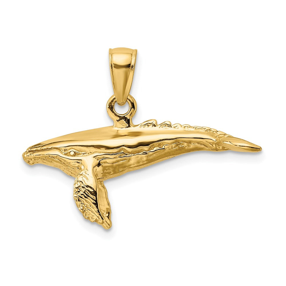 Million Charms 14K Yellow Gold Themed 3-D With Textured Underside Humpback Whale Charm