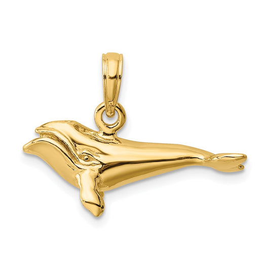 Million Charms 14K Yellow Gold Themed 3-D Polished Bowhead Whale Charm