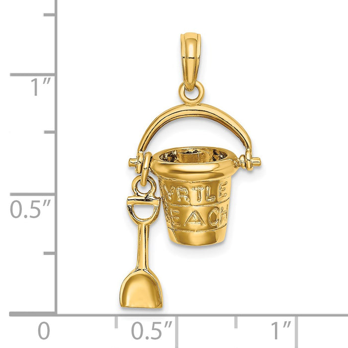 Million Charms 14K Yellow Gold Themed Myrtle Beach Bucket & Shovel Charm