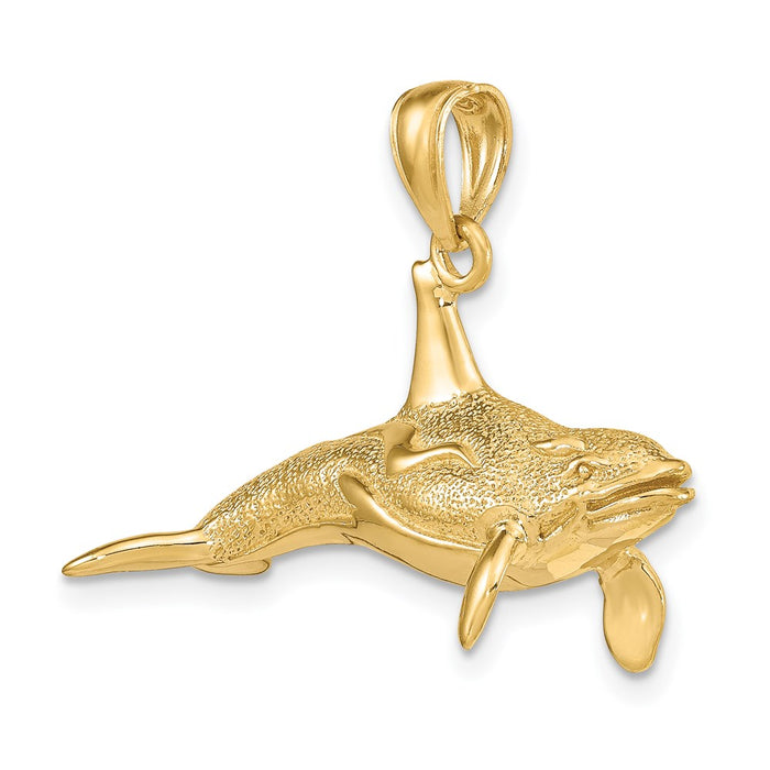 Million Charms 14K Yellow Gold Themed 3-D Textured Killer Whale Charm