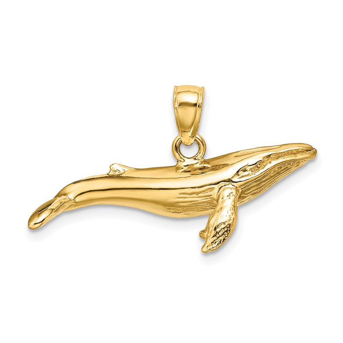 Million Charms 14K Yellow Gold Themed 3-D Textured Underside Humpback Whale Charm