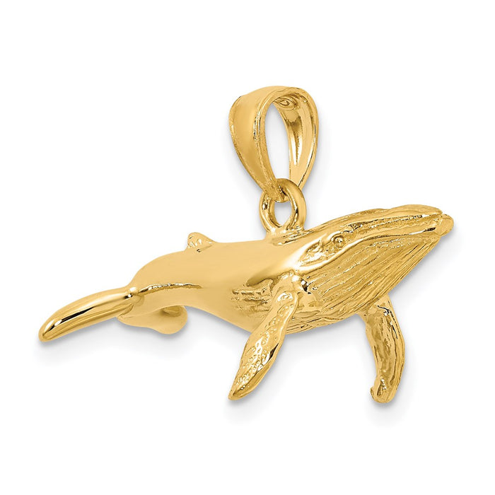 Million Charms 14K Yellow Gold Themed 3-D Textured Underside Humpback Whale Charm