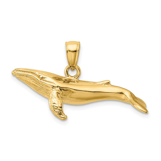 Million Charms 14K Yellow Gold Themed 3-D Textured Underside Humpback Whale Charm