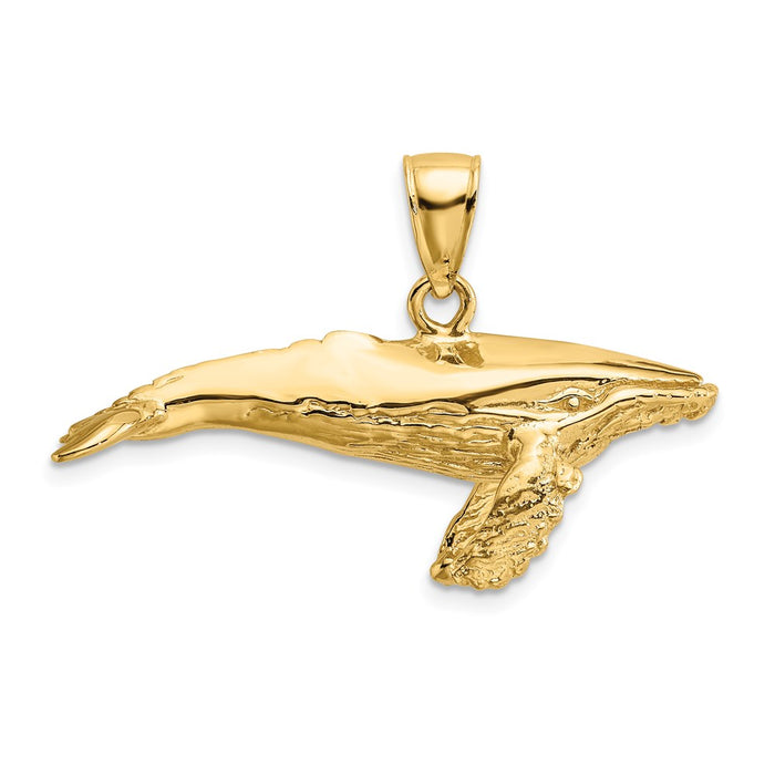 Million Charms 14K Yellow Gold Themed 3-D Textured Underside Humpback Whale Charm